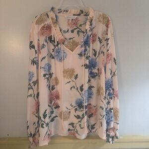 CAPSULE Women's Size 22 Pink Blue Floral Shirt Blouse Top Ruffled Collar V Neck